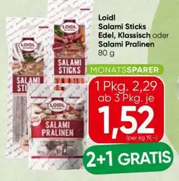 Spar Loidl Salami Sticks Edel, Klassisch oder Salami Pralinen Angebot