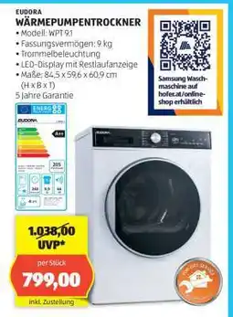Hofer EUDORA WÄRMEPUMPENTROCKNER Angebot