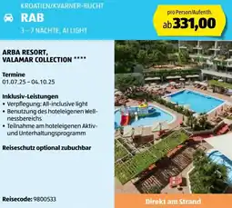 Hofer Reisen Arba resort, valamar collection Angebot