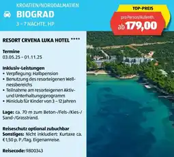 Hofer Reisen Resort crvena luka hotel Angebot
