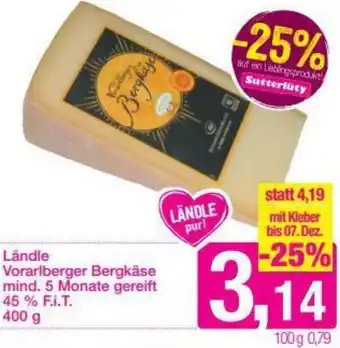 Sutterlüty Ländle Vorarlberger Bergkäse Mind. 5 Monate Gereift 400g Angebot