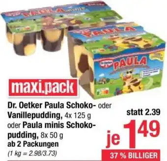 Maximarkt Paula Schoko- oder Vanillepudding, oder Paula minis Schoko- pudding Angebot
