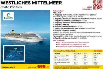 Billa Reisen Westliches mittelmeer costa pacifica Angebot