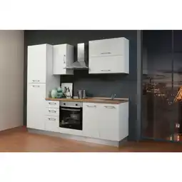 XXXLutz Küchenblock 240 cm in Honigeiche, Weiß Hochglanz Angebot