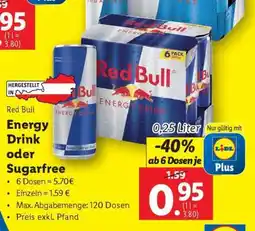 Lidl Red Bull Energy Drink oder Sugarfree Angebot