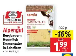 Lidl Alpengut Bergbauern Heumilch Emmentaler in Scheiben Angebot