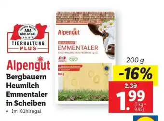Lidl Alpengut Bergbauern Heumilch Emmentaler in Scheiben Angebot