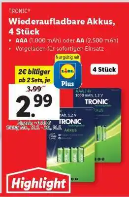 Lidl Wiederaufladbare Akkus, 4 Stück Angebot