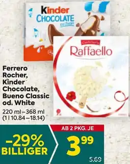 Billa Ferrero Rocher, Kinder Chocolate, Bueno Classic od. White Angebot