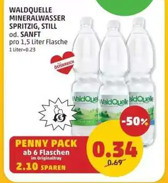 PENNY WALDQUELLE MINERALWASSER SPRITZIG, STILL od. SANFT Angebot