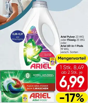 Spar Pulver oder Flüssig oder Ariel All-in-1 Pods Angebot
