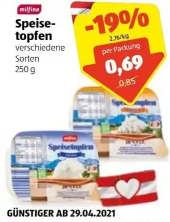 Hofer Milfina Speise Topfen 250 g Angebot