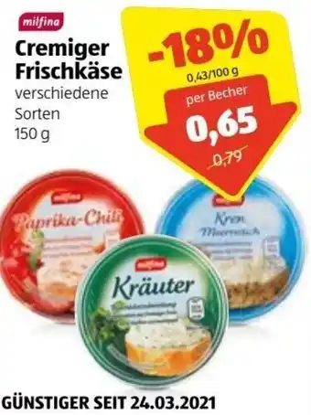 Hofer Milfina Cremiger Frischkäse 150 g Angebot