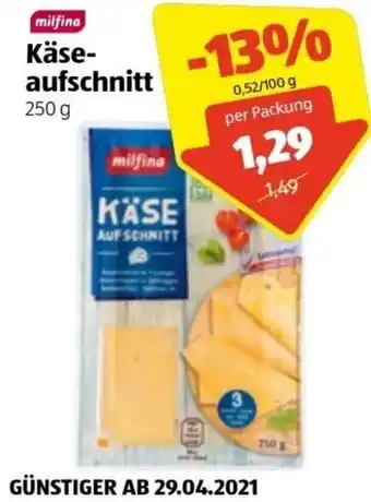 Hofer Milfina Käse Aufschnitt 250 g Angebot