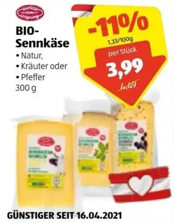 Hofer Bio Sennkäse 300 g Angebot