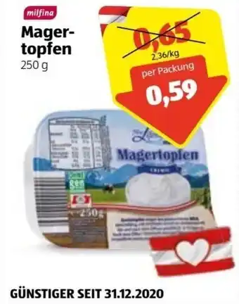 Hofer Milfina Mager Topfen 250 g Angebot