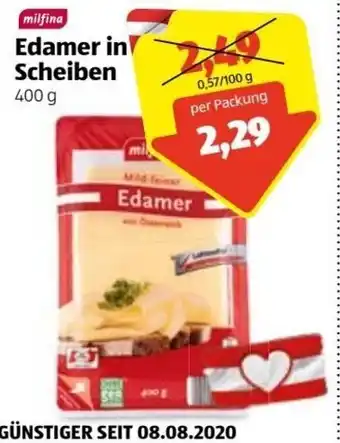 Hofer MIlfina Edamer In Scheiben 400 g Angebot
