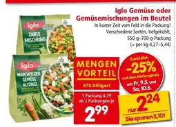 Interspar Iglo Gemüse oder Gemüsemischungen im Beutel Angebot