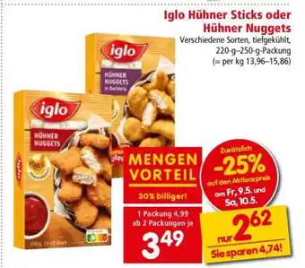 Interspar Iglo Hühner Sticks oder Hühner Nuggets Angebot