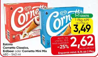 Eurospar Eskimo Cornetto Classico, Erdbeer oder Cornetto Mini Mix Angebot