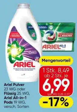 Eurospar Ariel Pulver 23 WG oder Flüssig 25 WG, Ariel All-in-1 Pods 19 WG, versch. Sorten Angebot