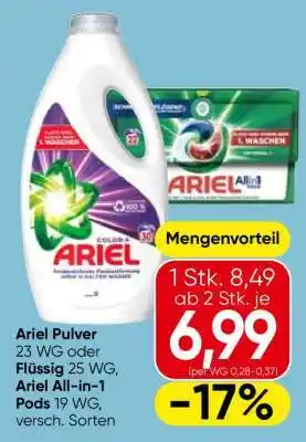 Eurospar Ariel Pulver 23 WG oder Flüssig 25 WG, Ariel All-in-1 Pods 19 WG, versch. Sorten Angebot