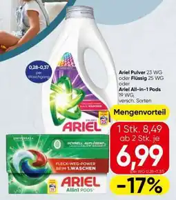 Spar Ariel Pulver oder Flüssig oder Ariel All-in-1 Pods Angebot