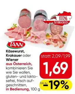 Eurospar Käsewurst, Krakauer oder Wiener Angebot