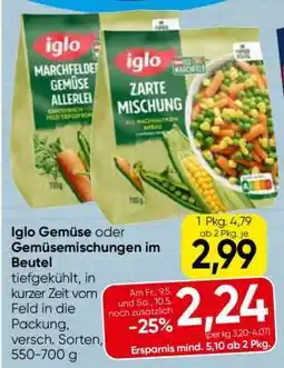 Spar Iglo Gemüse oder Gemüsemischungen im Beutel Angebot