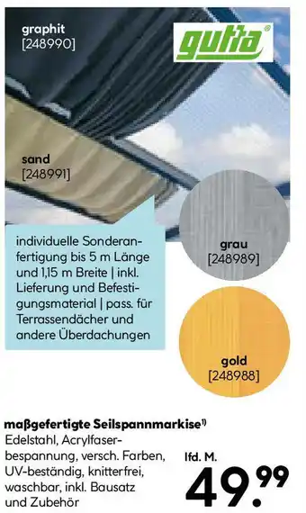Hellweg maßgefertigte Seilspannmarkise¹) Angebot