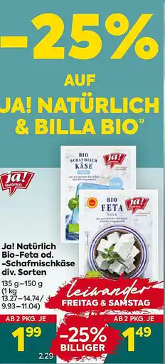 Billa Ja! Natürlich Bio-Feta od. -Schafmischkäse Angebot