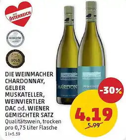 PENNY Die weinmacher chardonnay, gelber muskateller, weinviertler dac od. wiener gemischter satz Angebot
