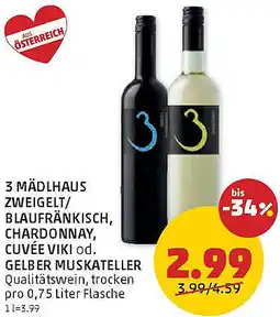 PENNY 3 mädlhaus zweigelt/ blaufränkisch, chardonnay, cuvée viki od. gelber muskateller Angebot