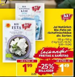 Billa Ja! Natürlich Bio-Feta od. -Schafmischkäse div. Sorten Angebot