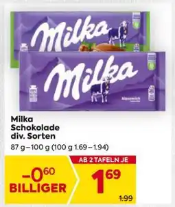 Billa Milka Schokolade div. Sorten Angebot