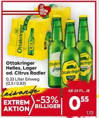 Billa Ottakringer Helles, Lager od. Citrus Radler Angebot