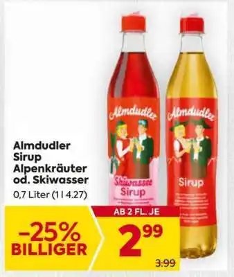 Billa Almdudler Sirup Alpenkräuter od. Skiwasser Angebot