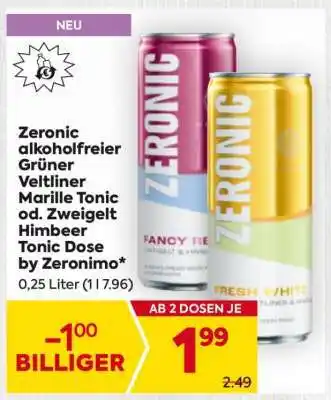 Billa Zeronic alkoholfreier Grüner Veltliner Marille Tonic od. Zweigelt Himbeer Tonic Dose by Zeronimo Angebot