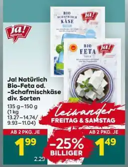 Billa Ja! Natürlich Bio-Feta od. -Schafmischkäse div. Sorten Angebot