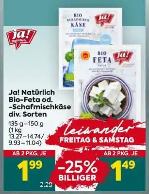 Billa Ja! Natürlich Bio-Feta od. -Schafmischkäse div. Sorten Angebot