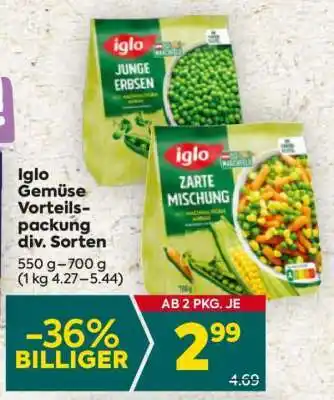 Billa Iglo Gemüse Vorteilspackung div. Sorten Angebot