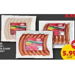 PENNY Käsekrainer, Käsekrainer scharf od. Bratwurst Penny Angebot