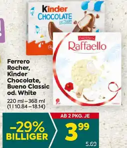 Billa Ferrero Rocher, Kinder Chocolate, Bueno Classic od. White Angebot