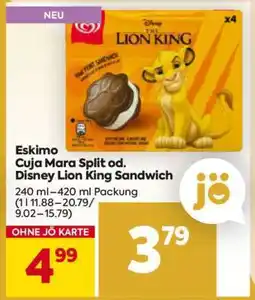 Billa Eskimo Cuja Mara Split od. Disney Lion King Sandwich Angebot