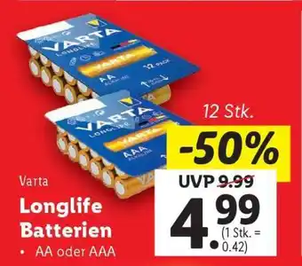 Lidl Varta Longlife Batterien Angebot