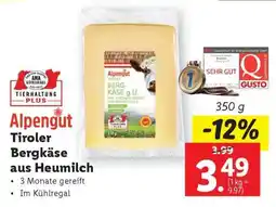 Lidl Alpengut Tiroler Bergkäse aus Heumilch Angebot