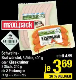 Maximarkt Käsekrainer oder Schweinsbratwürstel Angebot
