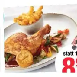 Maximarkt Hühnerkeule mediterran mit Zitronen-Rosmarin gewürzt, Grillgemüse und Pommes Maximarkt Angebot
