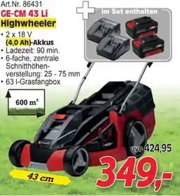 Zgonc Einhell Akku-Rasenmäher Set GE-CM 43 Li Highwheeler Angebot