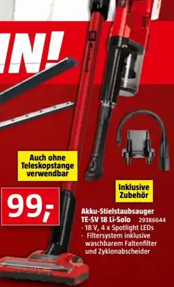 Bauhaus Einhell Akku-Stielstaubsauger TE-SV 18 Li Solo Angebot